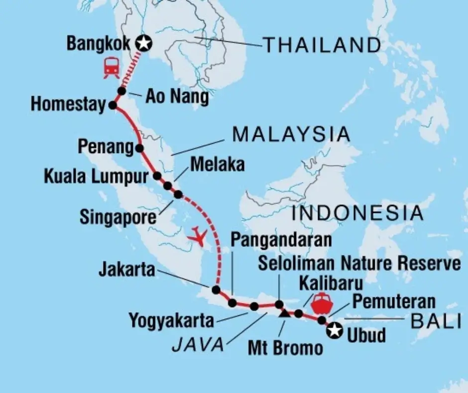 Singapore Malaysia Bali travel map