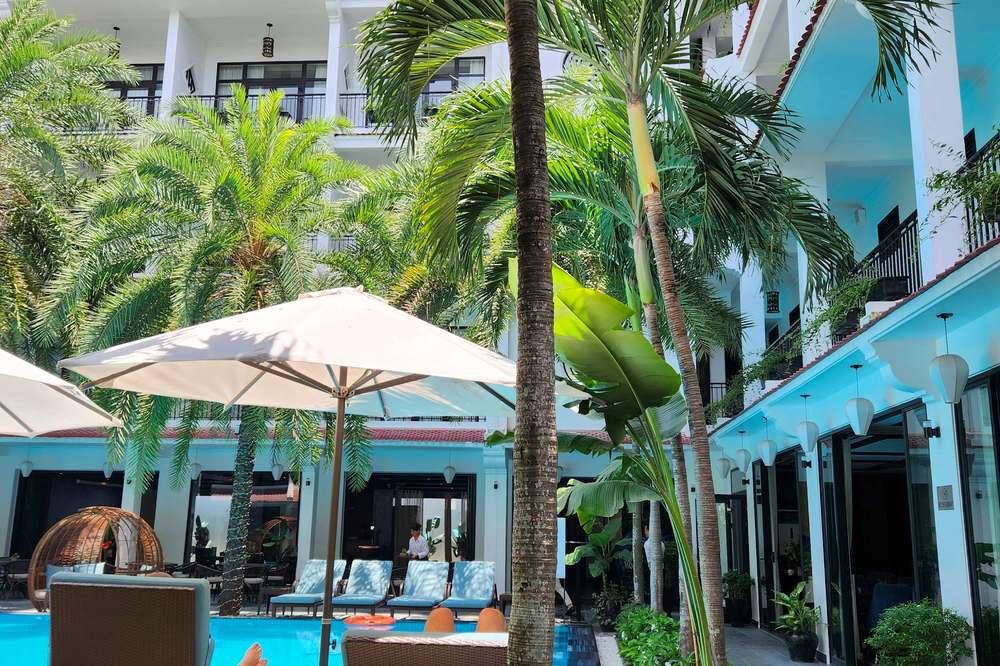 Pool courtyard of a boutique hotel in Hoi An