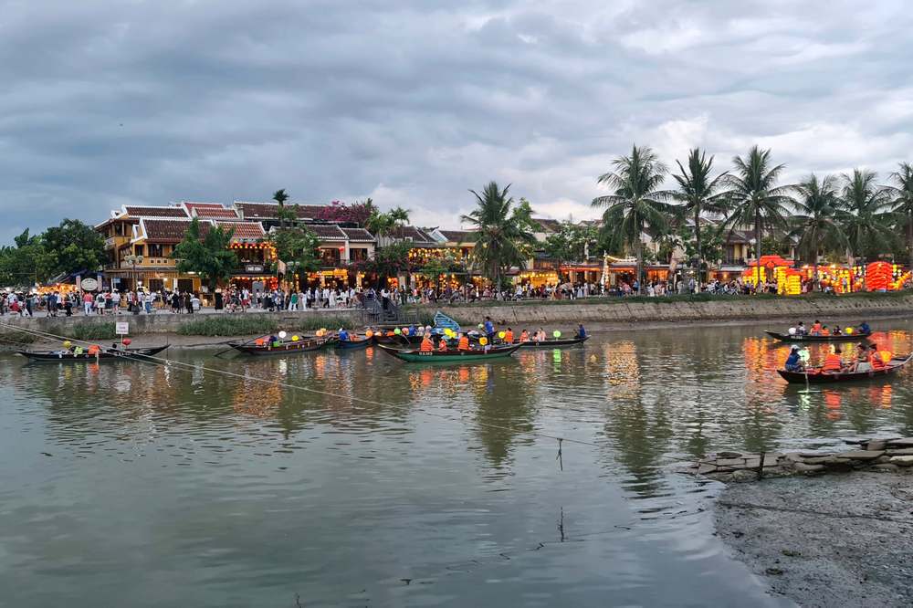 Boats on the Hoai River in front of Hoi An Old Town