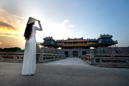 Ngo Mon Gate of the Hue Imperial Citadel at sunset