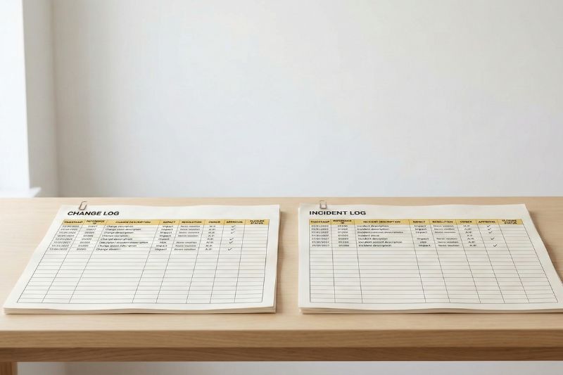 Example structure of change log and incident log fields used for audit trail in incentive travel programs
