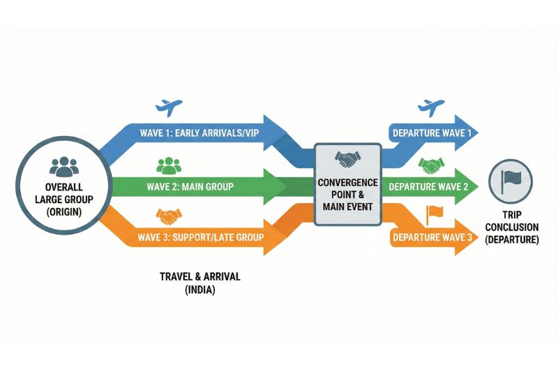 Wave structure diagram for a large India-origin incentive: subgroups, leaders, manifest cut-offs, and reconciliation points
