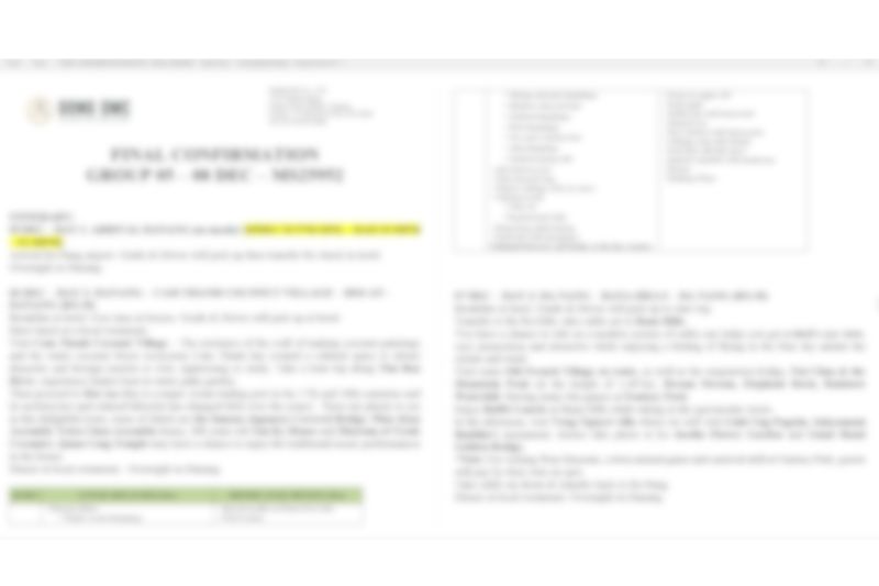 Example documentation stack for golf group incentives including confirmations, master itinerary versions, and approval logs