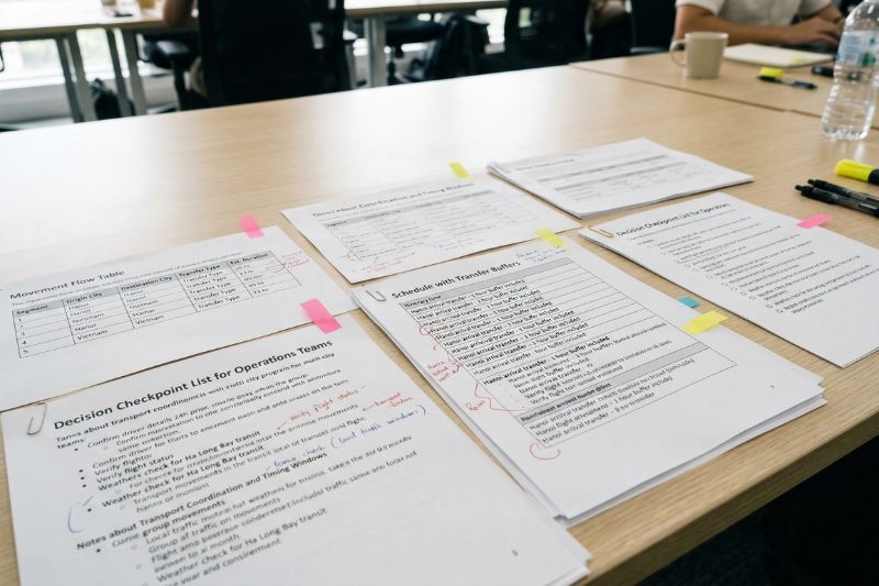 Operational routing map concept showing multi-city Vietnam incentive movements, buffers, and decision checkpoints