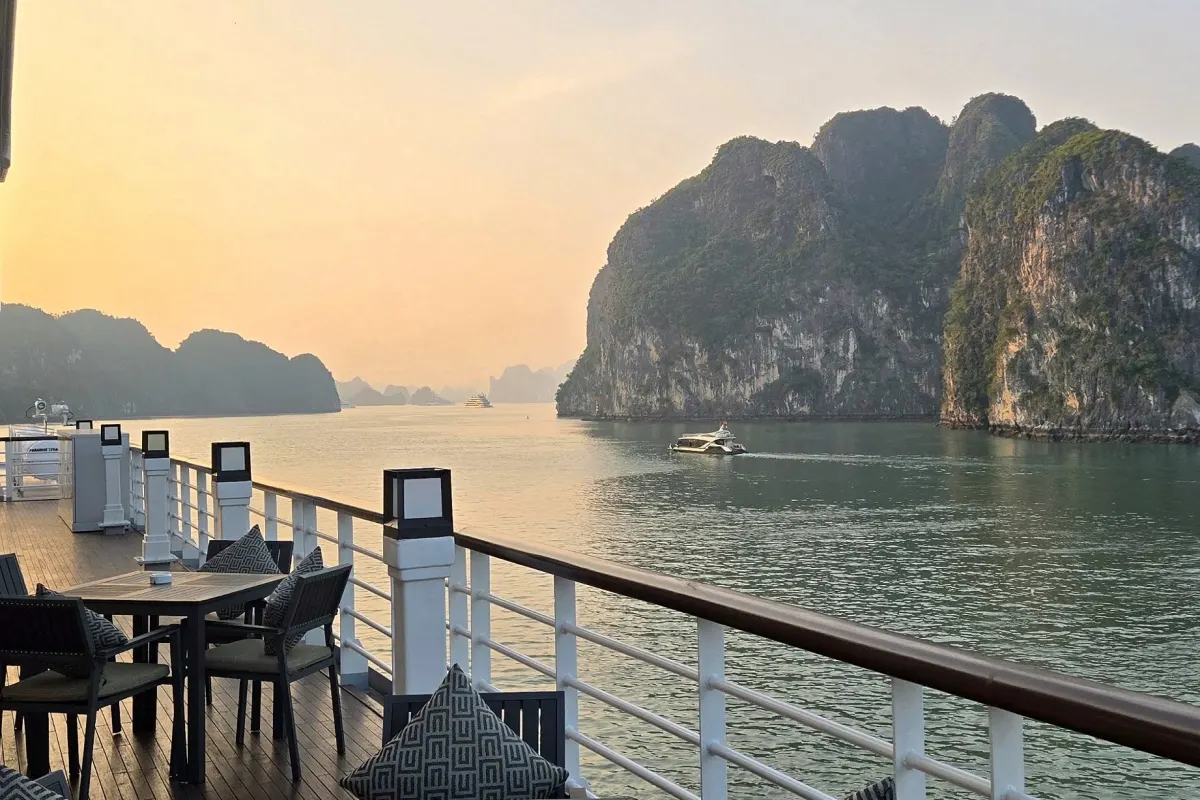 Halong Bay sunset from the cruise deck