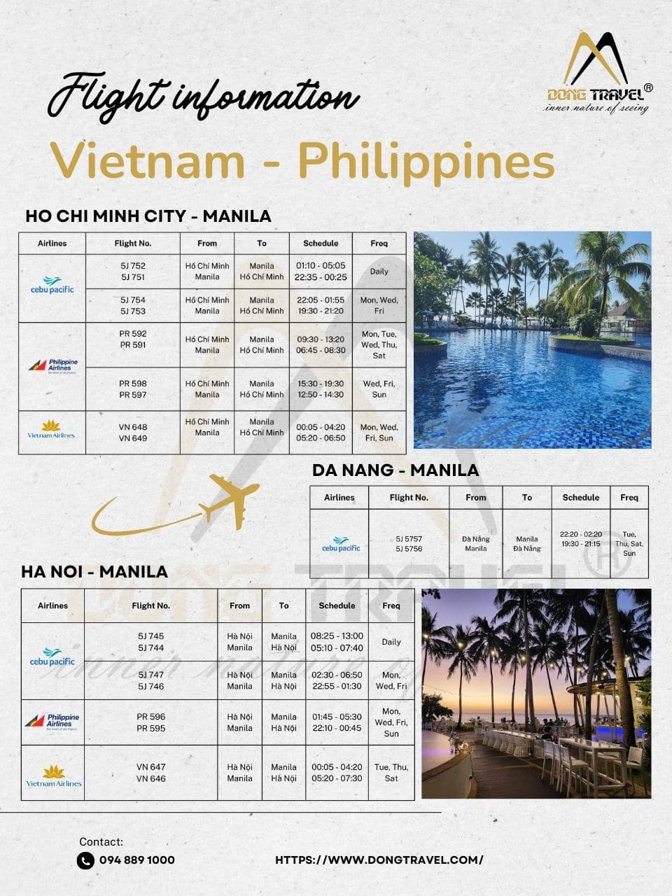 Flight schedule from Ho Chi Minh City, Da Nang and Hanoi to Manila