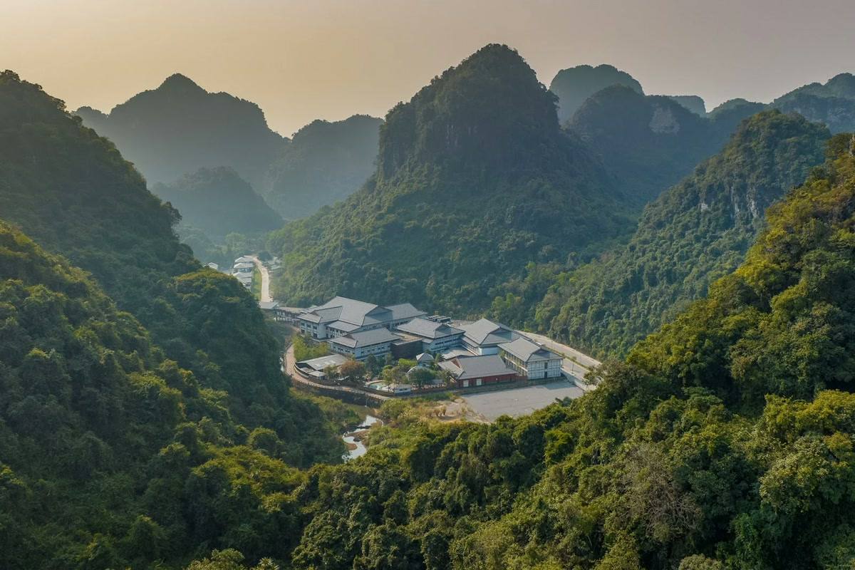 Hilton Quang Hanh Onsen Resort in a limestone valley, aerial view