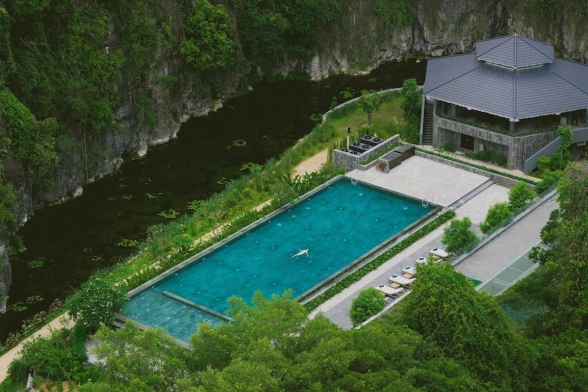 Pool of Jiva Hoa Lu Retreat in the limestone valley of Ninh Binh