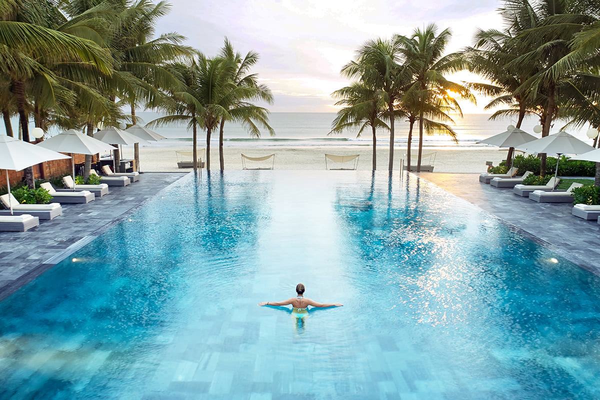 Infinity pool facing the beach at TIA Wellness Resort, Da Nang