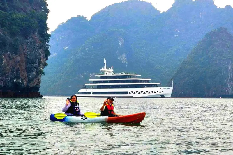 Kayaking among limestone karsts in Ha Long Bay